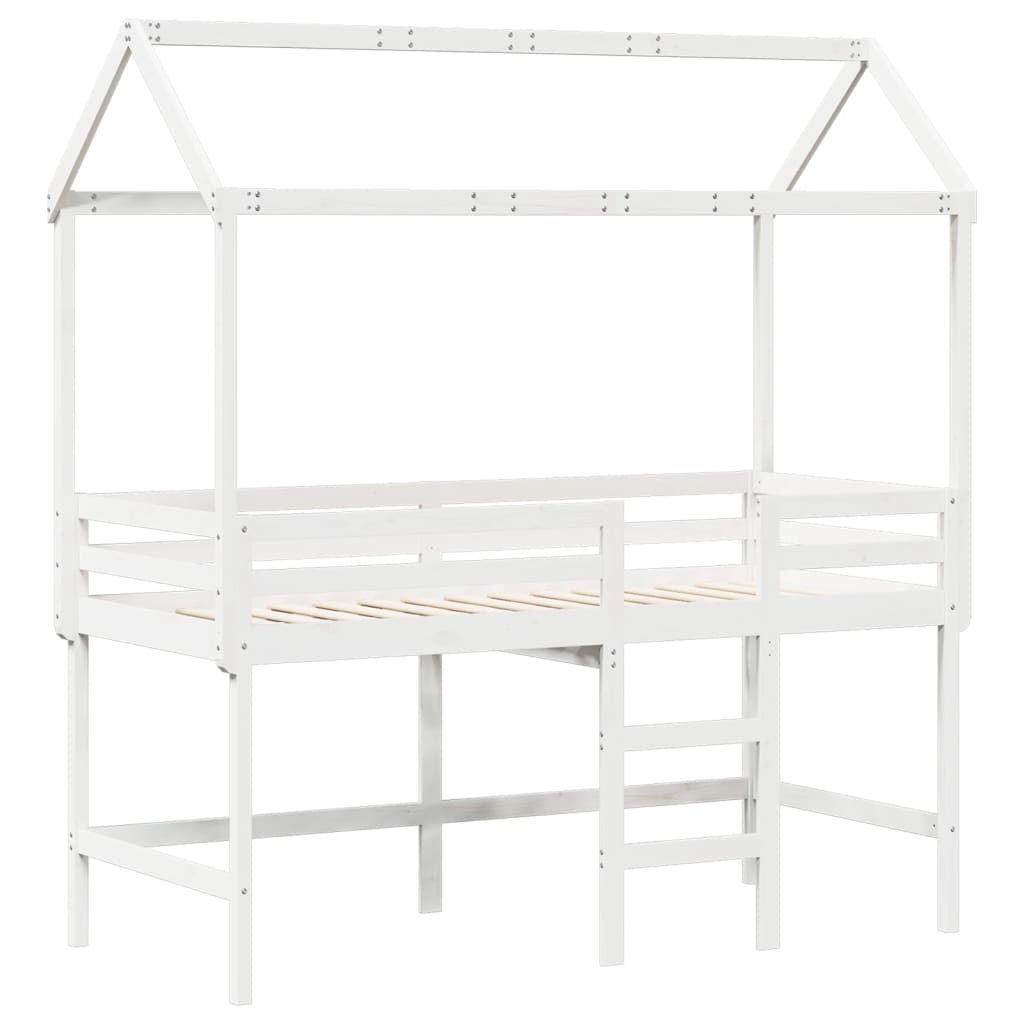 vidaXL Halfhoogslaper met ladder en bedhuis grenenhout wit 90x200 cm afbeelding