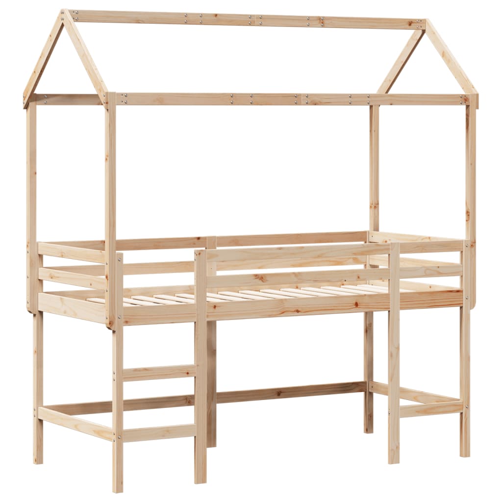 vidaXL Halfhoogslaper met ladder en bedhuis grenenhout 90x200 cm afbeelding