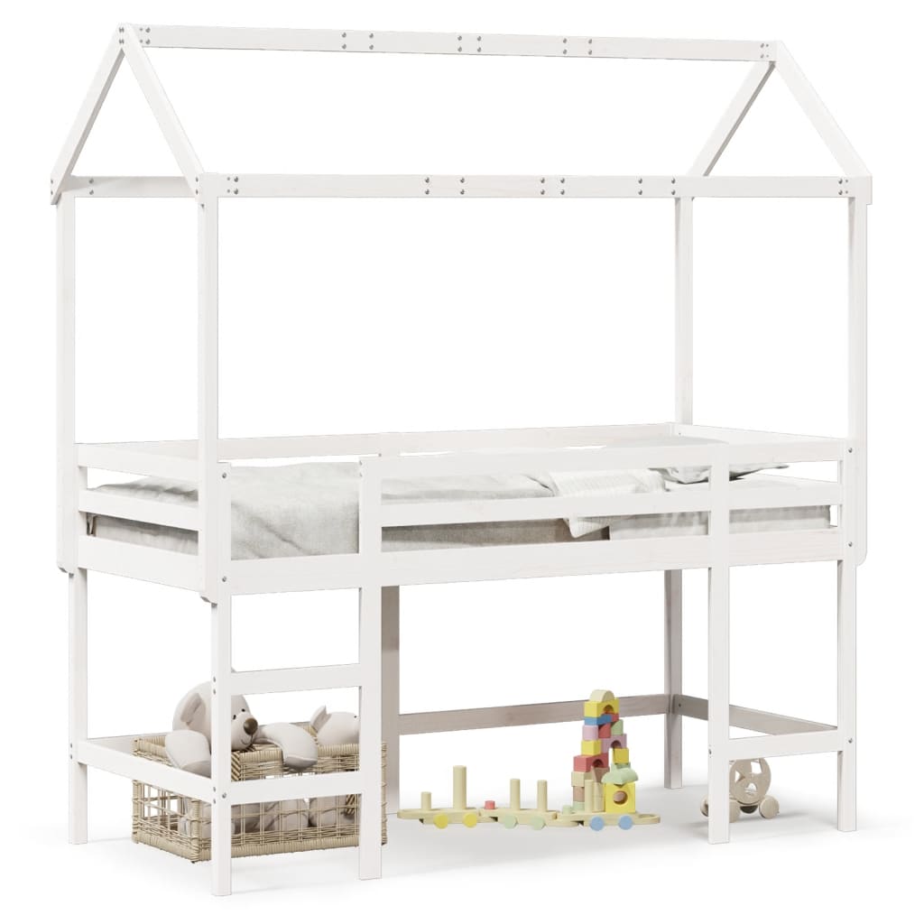 Thumbnail - vidaXL Hochbett mit Leiter und Dach Weiß 80x200 cm Massivholz Kiefer