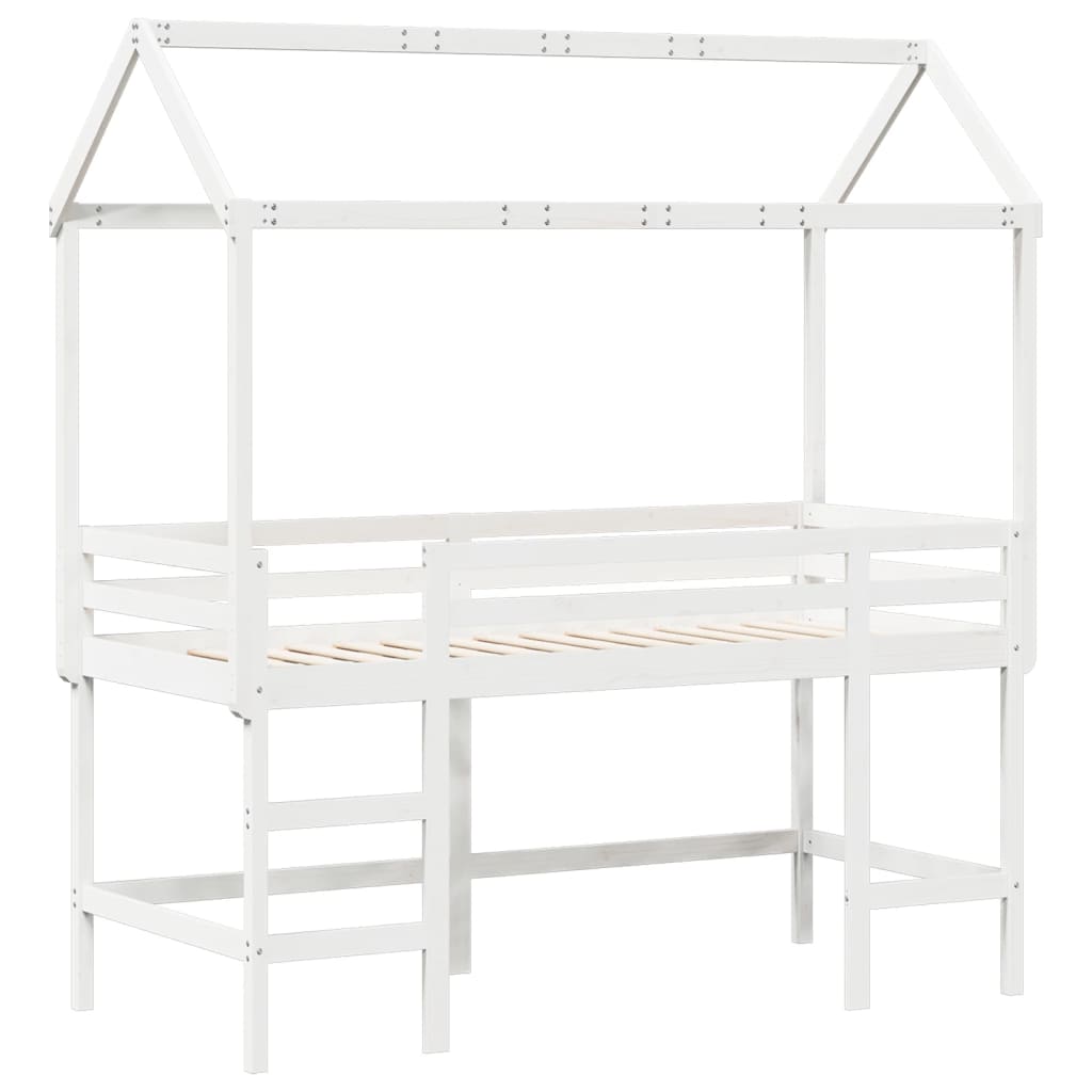 Thumbnail - vidaXL Hochbett mit Leiter und Dach Weiß 80x200 cm Massivholz Kiefer