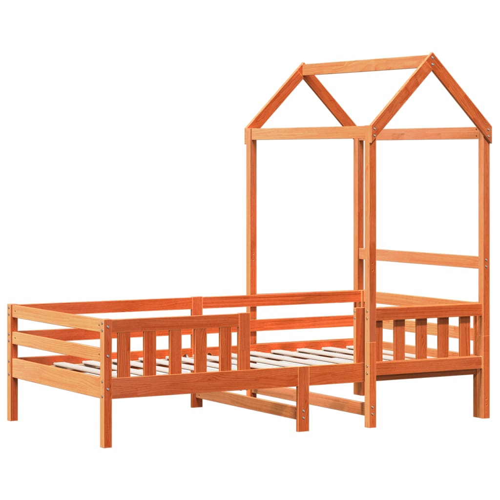 vidaXL Bedframe met huisje massief grenenhout wasbruin 100x200 cm afbeelding
