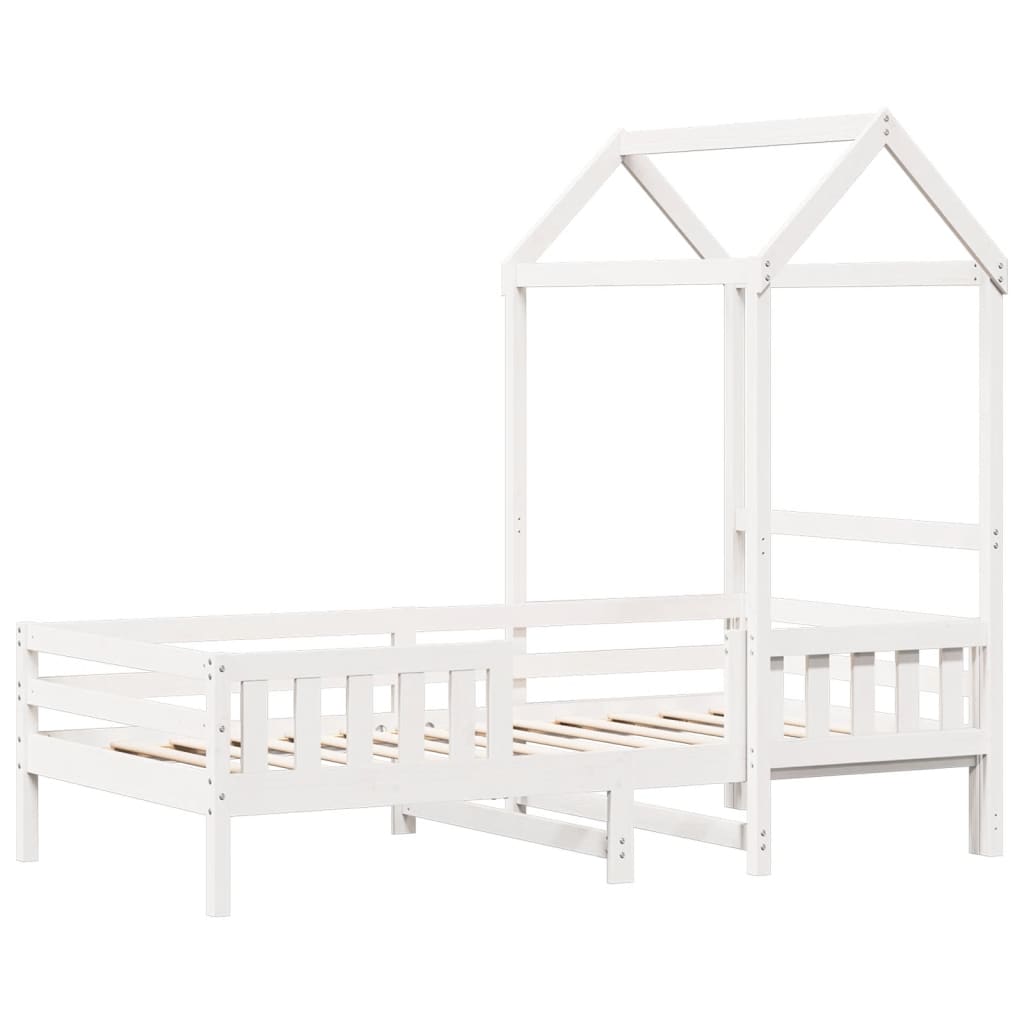 vidaXL Bedframe met huisje massief grenenhout wit 90x200 cm afbeelding