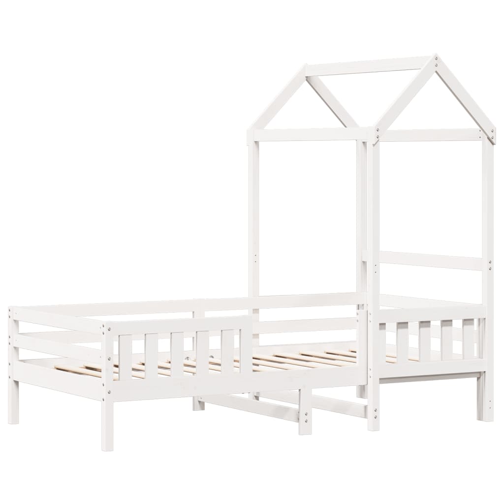 vidaXL Bedframe met huisje massief grenenhout wit 80x200 cm afbeelding