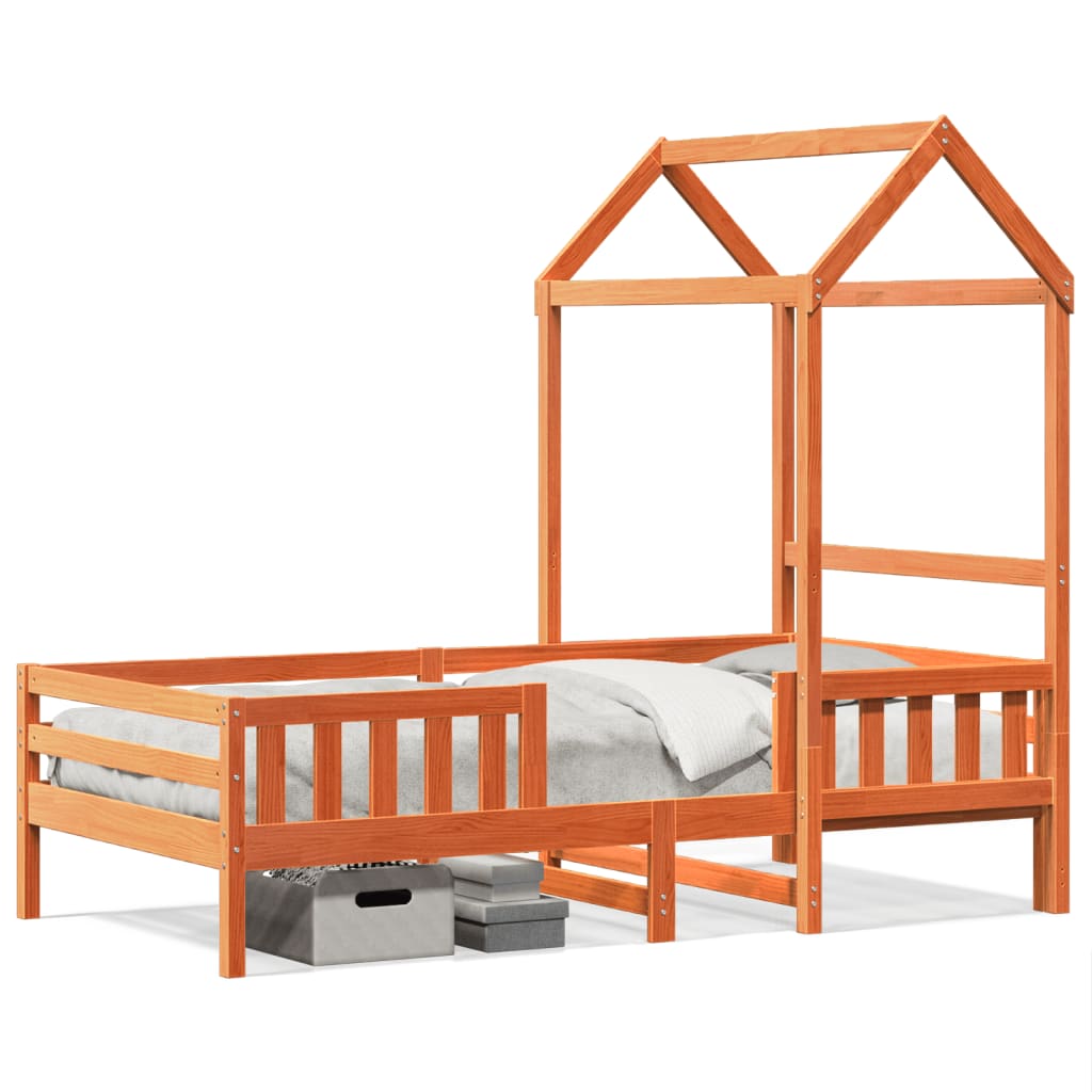 vidaXL Cadru de pat cu acoperiș maro ceruit 90x190cm lemn masiv pin