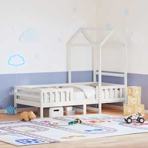 Posteljni okvir s streho bel 75x190 cm trdna borovina