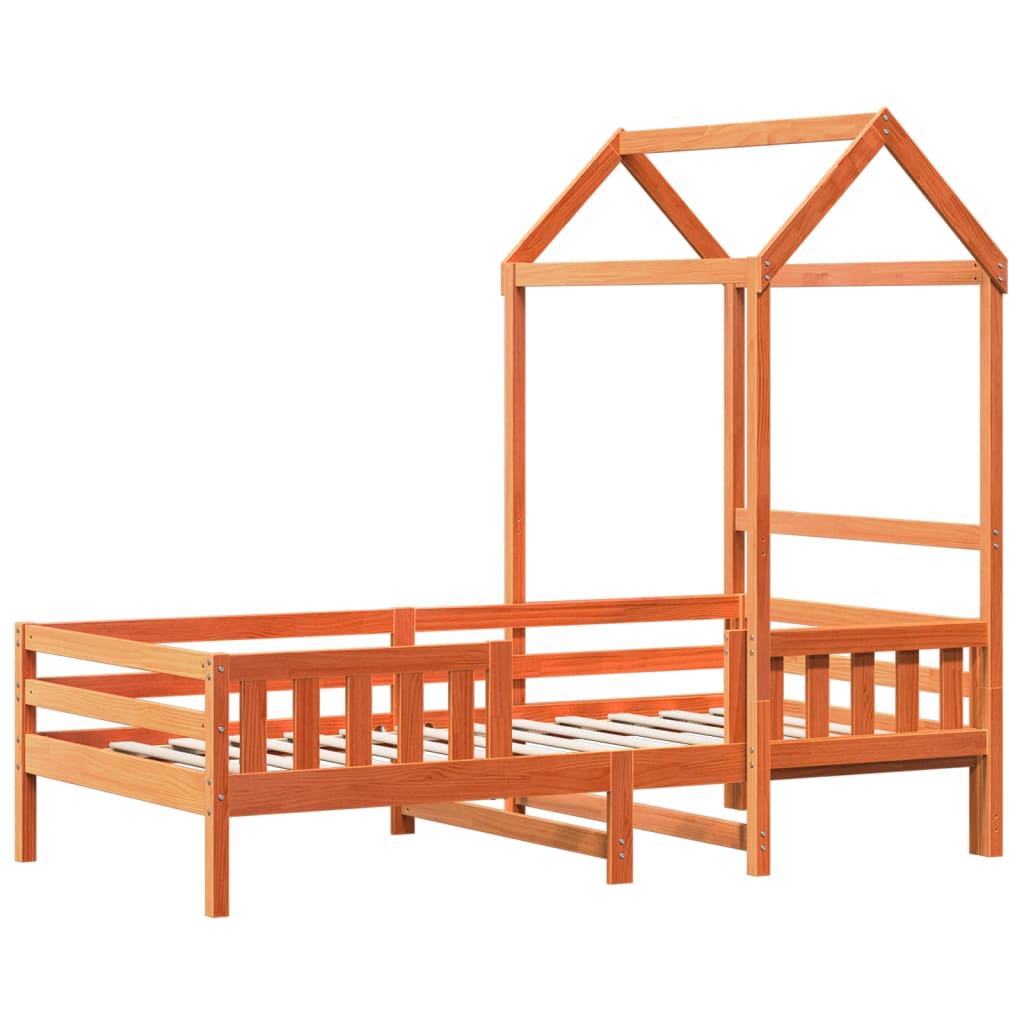 vidaXL Bedframe met huisje massief grenenhout wasbruin 75x190 cm afbeelding
