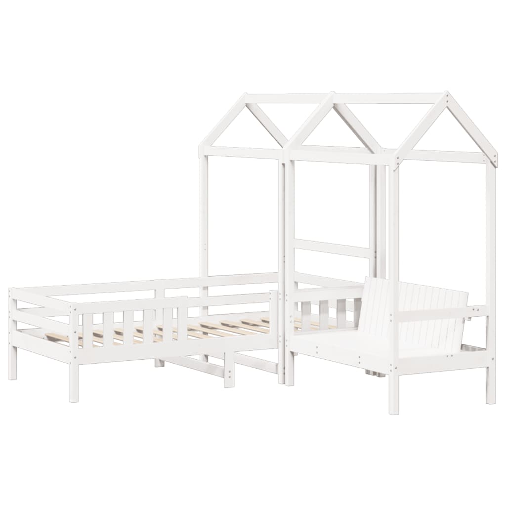 vidaXL Kinderbed met huisje en bankje massief grenenhout wit 100x200cm afbeelding
