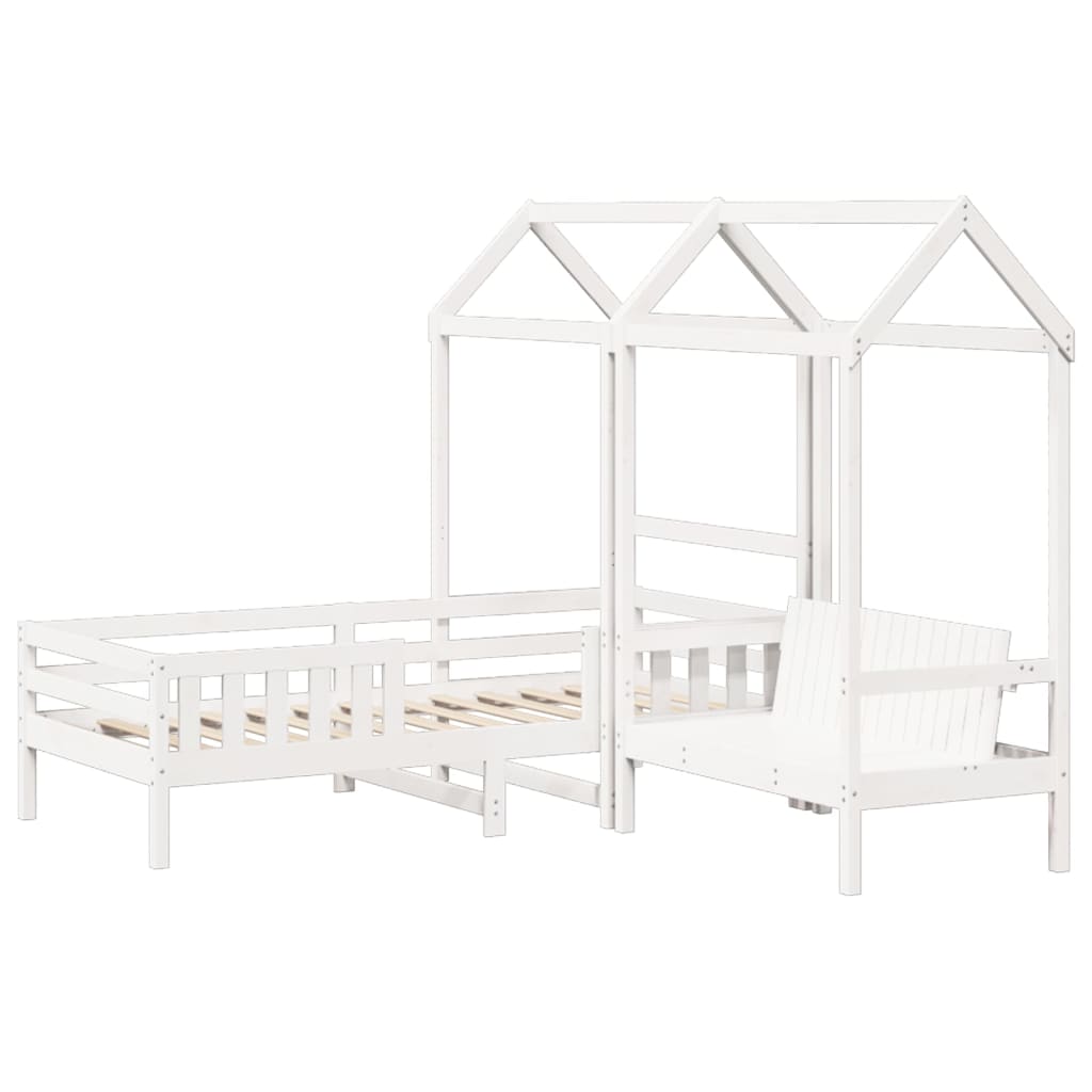 vidaXL Kinderbed met huisje en bankje massief grenenhout wit 90x200 cm afbeelding