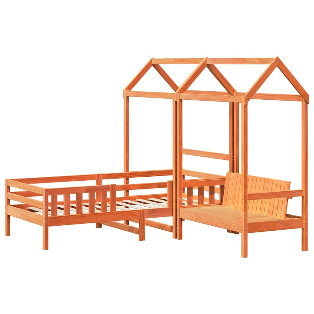 vidaXL Kinderbed met dak massief grenenhout wasbruin 75x190 cm afbeelding