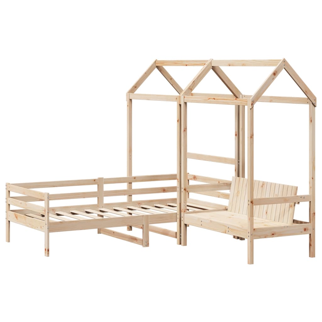 vidaXL Kinderbed met huisje en bankje massief grenenhout 90x200 cm afbeelding