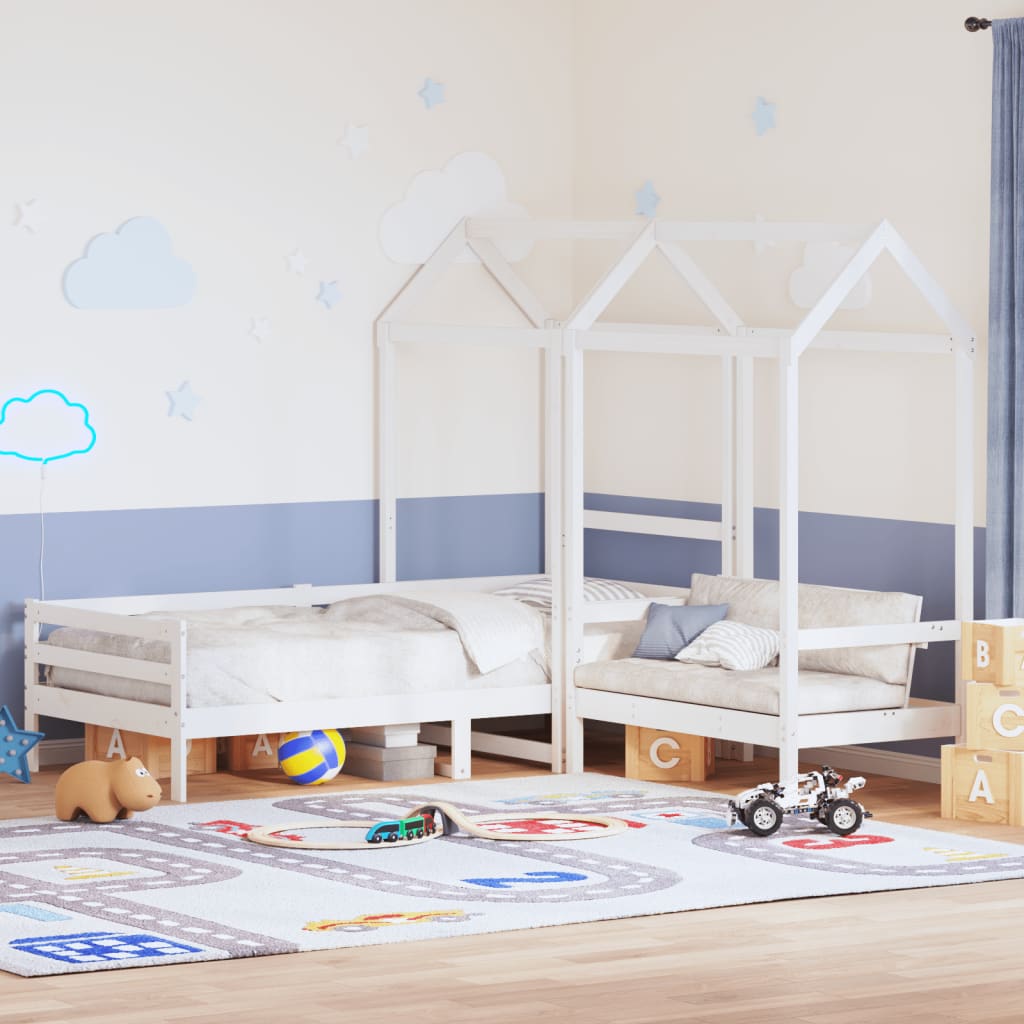 vidaXL Sett med dagseng og benk med tak hvit 90x200 cm heltre furu