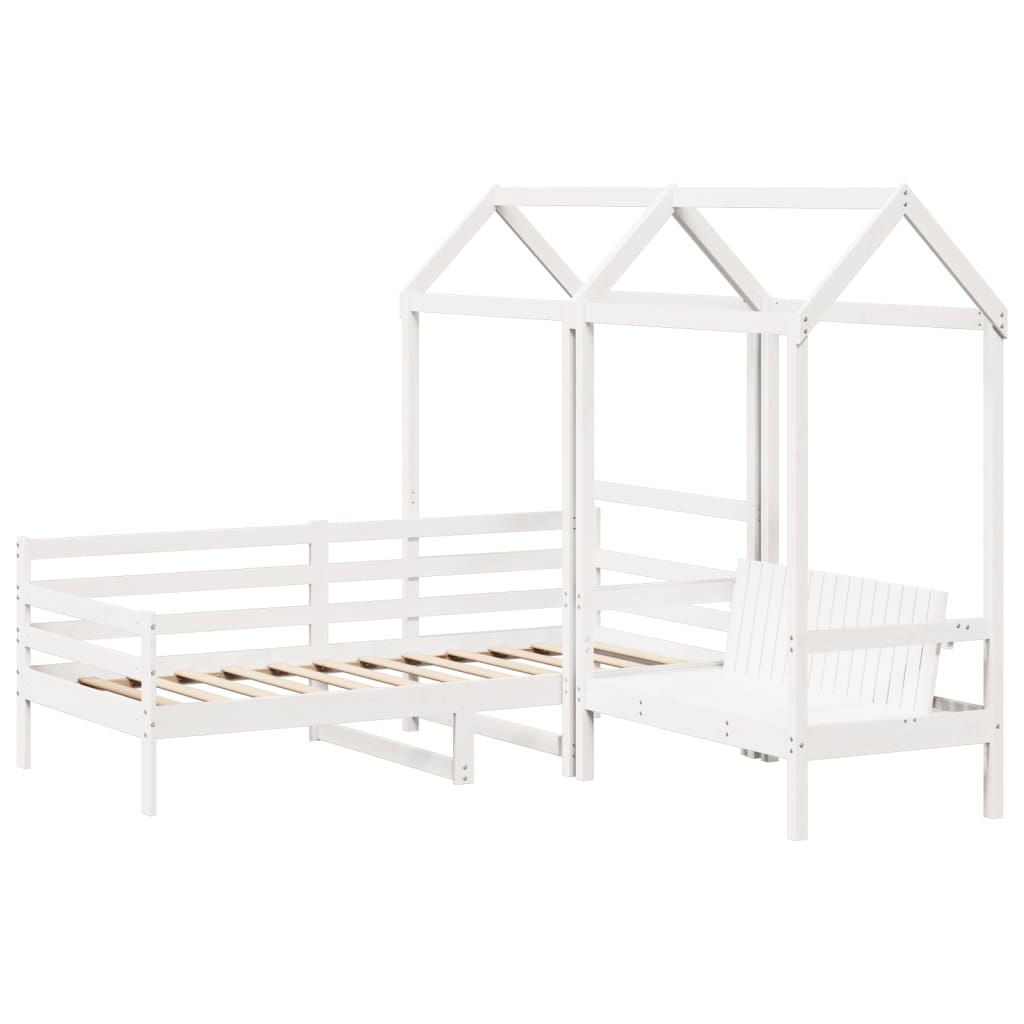 vidaXL Kinderbed met huisje en bankje massief grenenhout wit 90x200 cm afbeelding