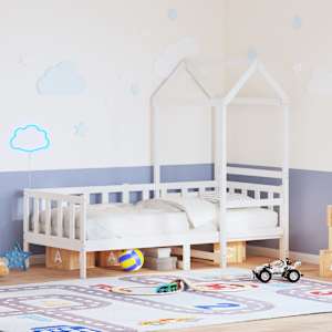 Dnevna postelja s streho bela 80x200 cm trdna borovina