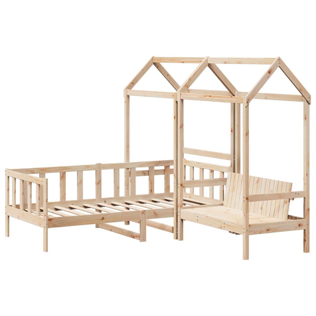 vidaXL Kinderbed met huisje en bankje massief grenenhout 90x200 cm afbeelding