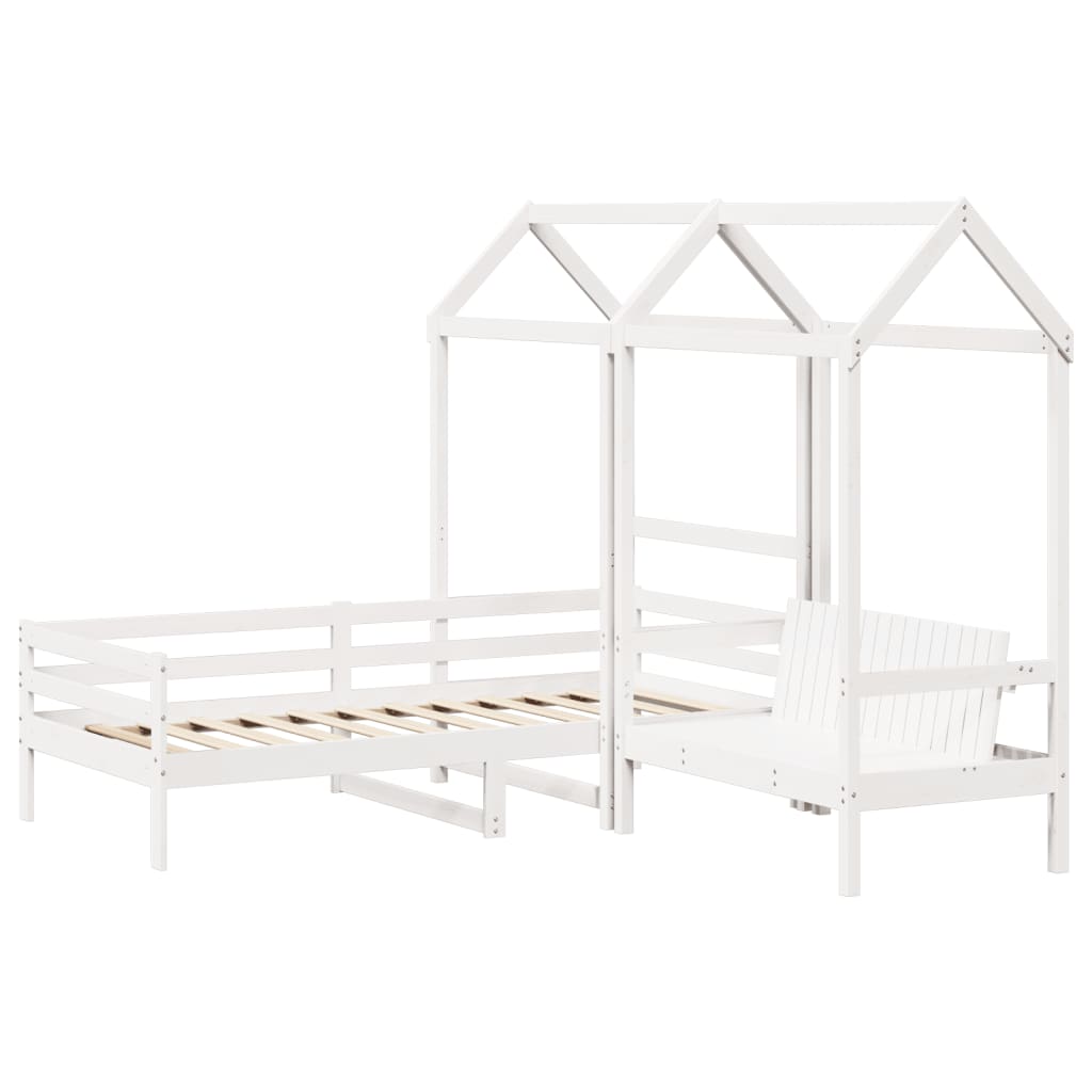 vidaXL Kinderbed met huisje en bankje massief grenenhout wit 90x200 cm afbeelding