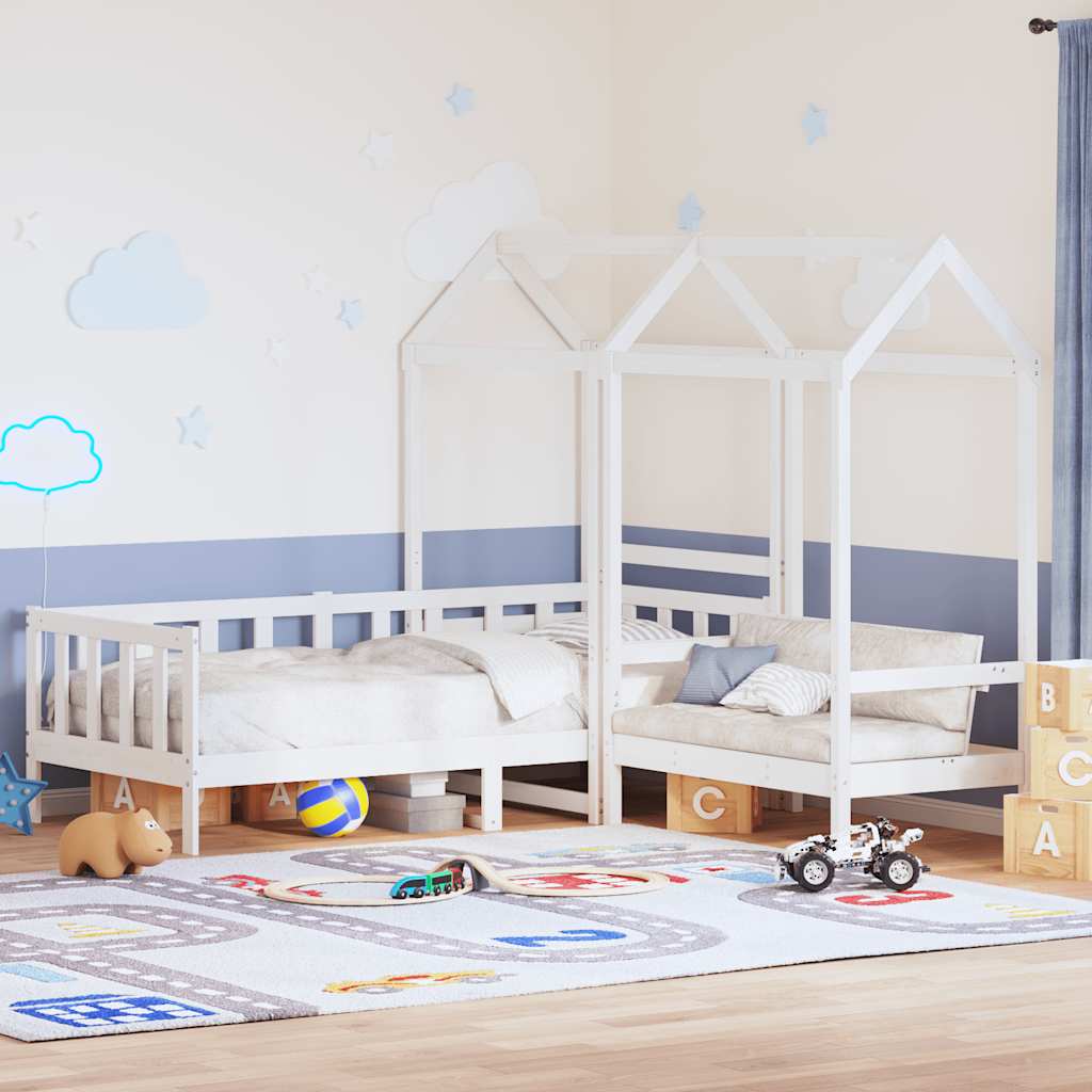 vidaXL Kinderbed met huisje en bankje massief grenenhout wit 80x200 cm afbeelding