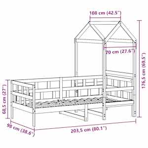 Válenda se střechou 90 x 200 cm masivní borové dřevo - obrázek 12