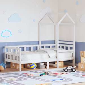 Dnevna postelja s streho bela 80x200 cm trdna borovina