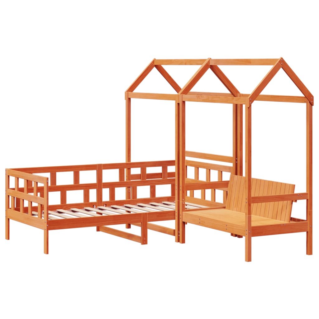 Thumbnail - vidaXL Tagesbett Set mit Dach Wachsbraun 80x200 cm Massivholz Kiefer