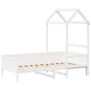 vidaXL Pat de zi cu acoperiș, alb, 90x190 cm, lemn masiv de pin