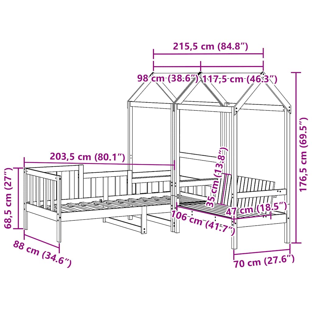 Kinderbed met huisje en bankje massief grenenhout wit 80x200 cm image 13