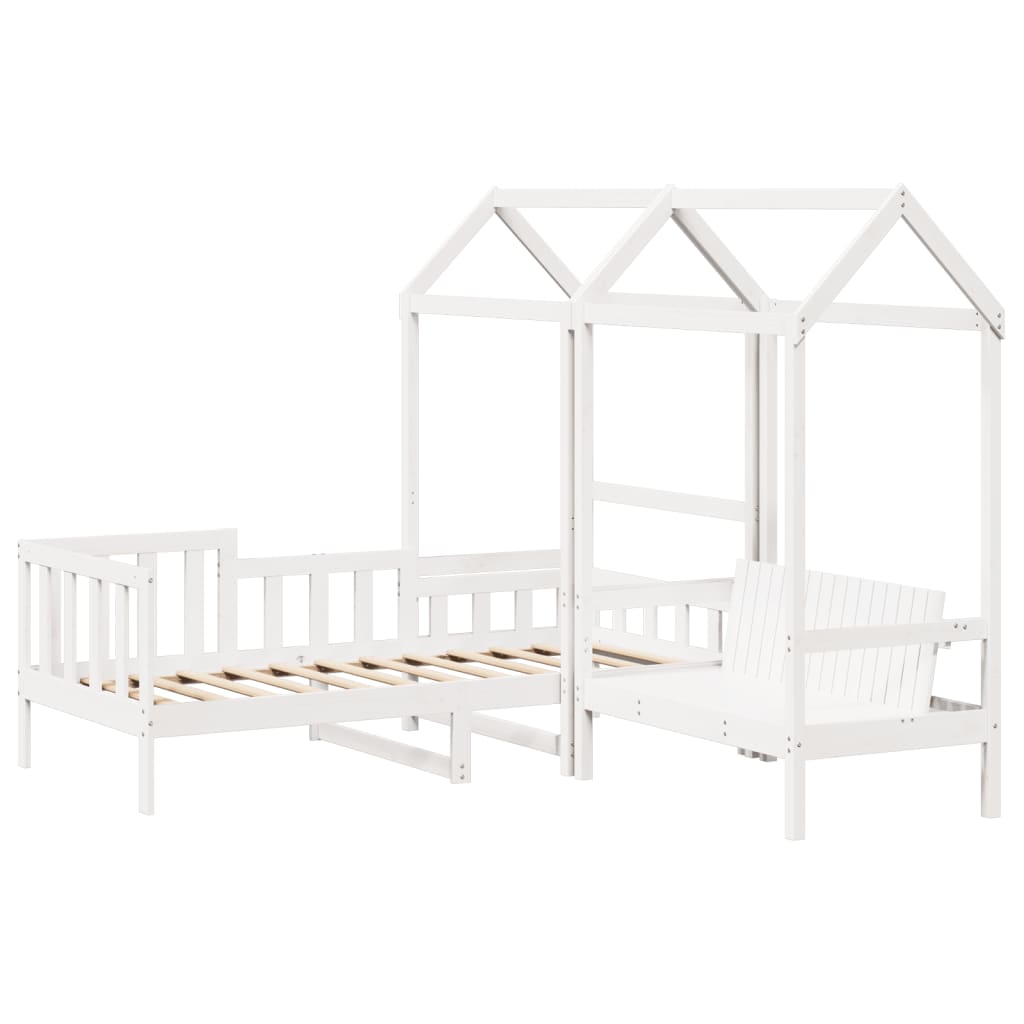 vidaXL Kinderbed met bank en huisje massief grenenhout wit 90x190 cm afbeelding