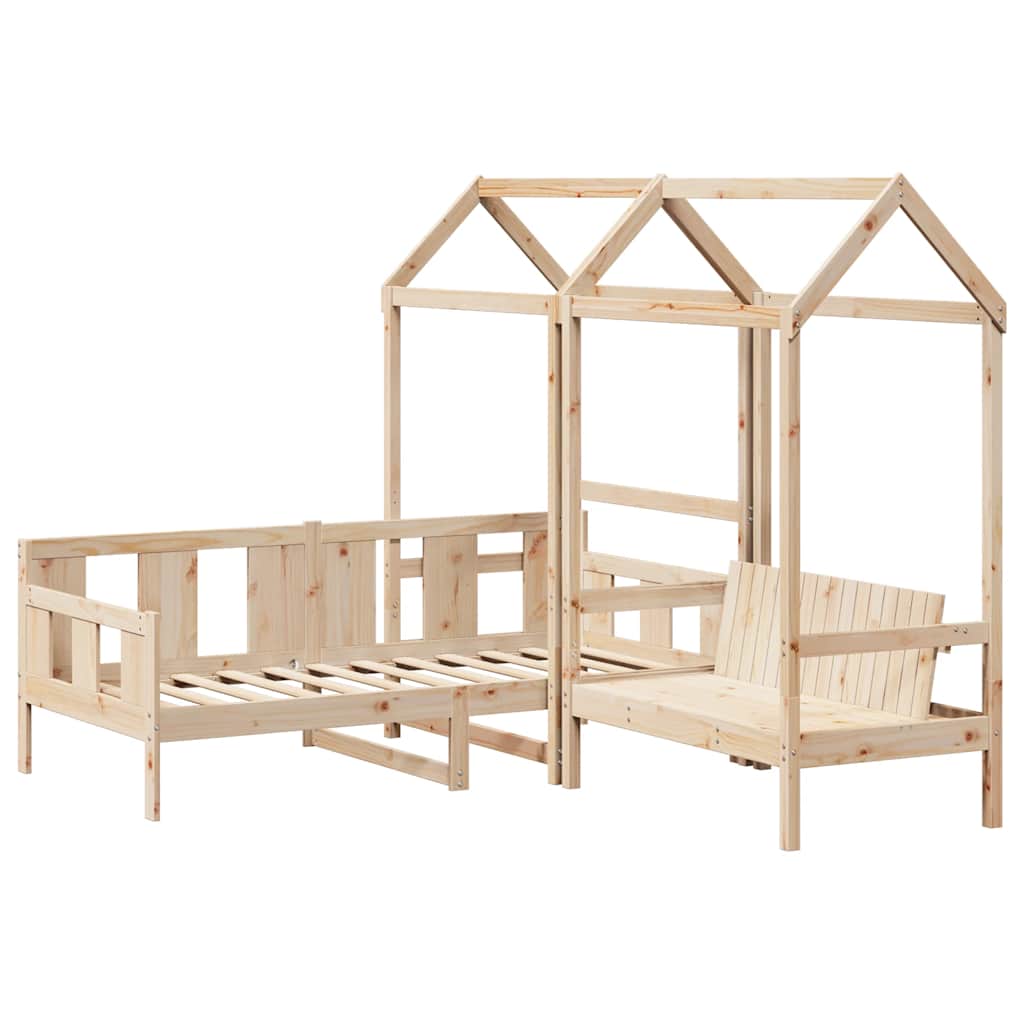 vidaXL Kinderbed met huisje en bankje massief grenenhout 90x190 cm afbeelding