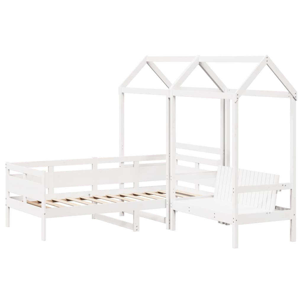vidaXL Kinderbed met huisje en bankje massief grenenhout wit 80x200 cm afbeelding