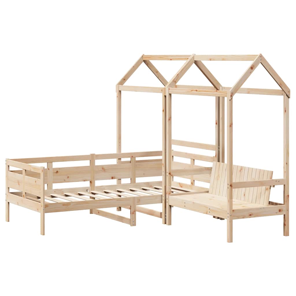 vidaXL Kinderbed met huisje en bankje massief grenenhout 90x190 cm afbeelding