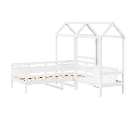 vidaXL Conj. sofá-cama e banco c/ telhado 90x190cm pinho maciço branco