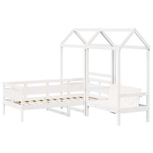 vidaXL Conj. sofá-cama e banco c/ telhado 90x190cm pinho maciço branco
