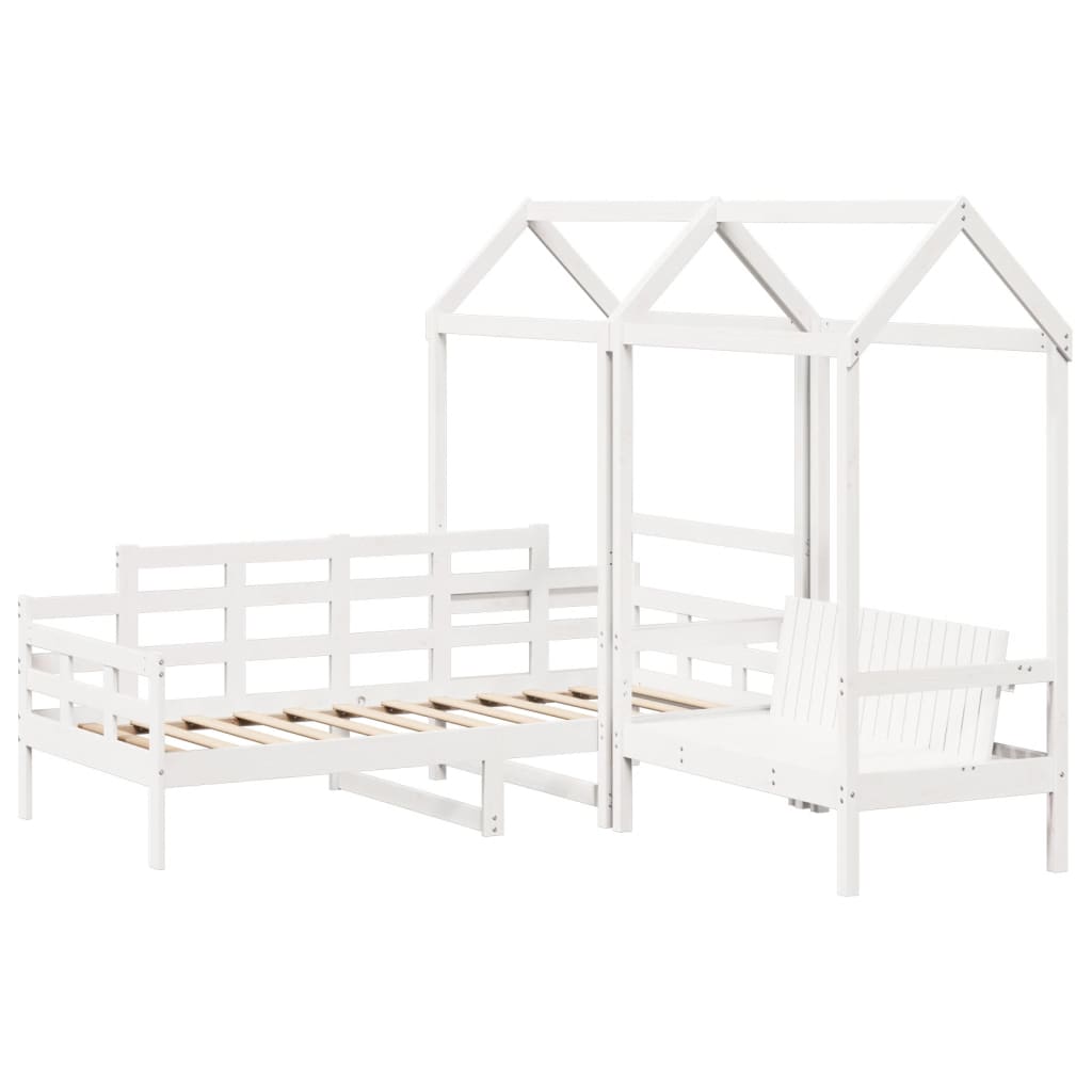 vidaXL Kinderbed met bank en huisje massief grenenhout wit 90x190 cm afbeelding