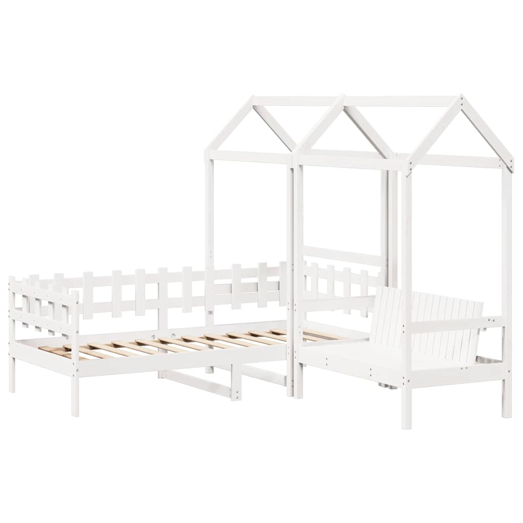 vidaXL Tagesbett und Bank mit Dach Weiß 80x200 cm Kiefernholz – Bild 3