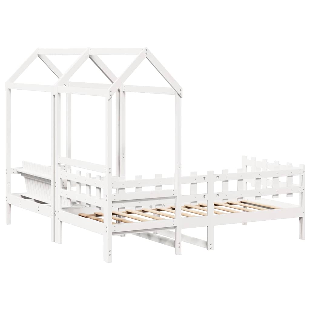vidaXL Tagesbett und Bank mit Dach Weiß 80x200 cm Kiefernholz – Bild 8