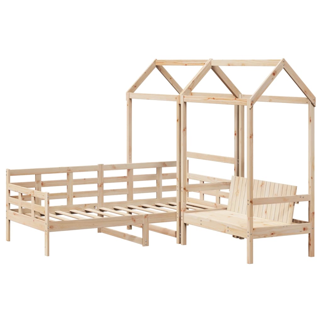 vidaXL Kinderbed met huisje en bankje massief grenenhout 90x200 cm afbeelding