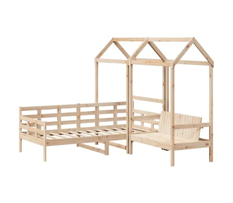 vidaXL Conjunto de sof&aacute;-cama e banco c/ telhado 90x200 cm pinho maci&ccedil;o
