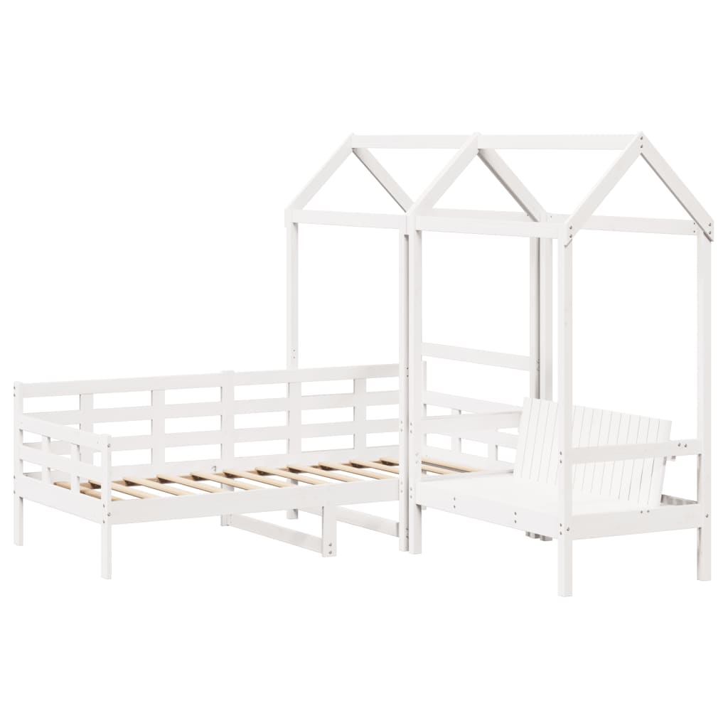 vidaXL Kinderbed met bank en huisje massief grenenhout wit 90x190 cm afbeelding