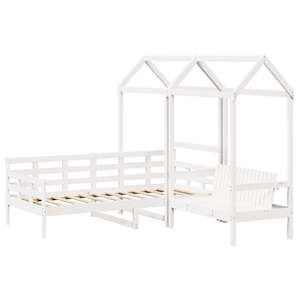 vidaXL Day Bed and Bench Set with Roof without Mattress White 90x190 cm Single