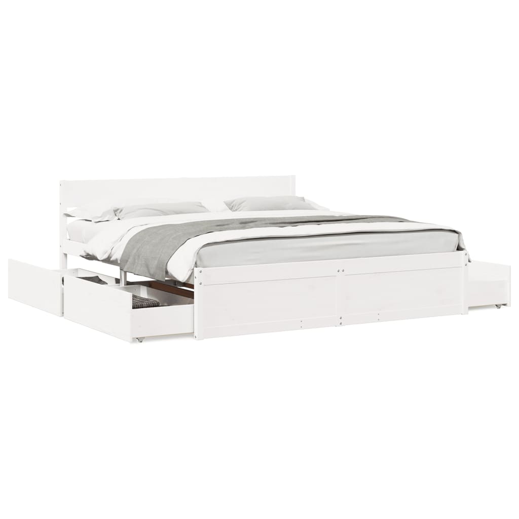 vidaXL Cadru de pat cu sertare, alb, 200x200 cm, lemn masiv de pin