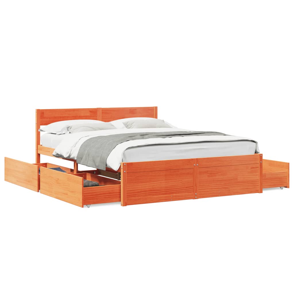 vidaXL Cadru de pat cu sertare maro ceruit, 160x200 cm, lemn masiv pin