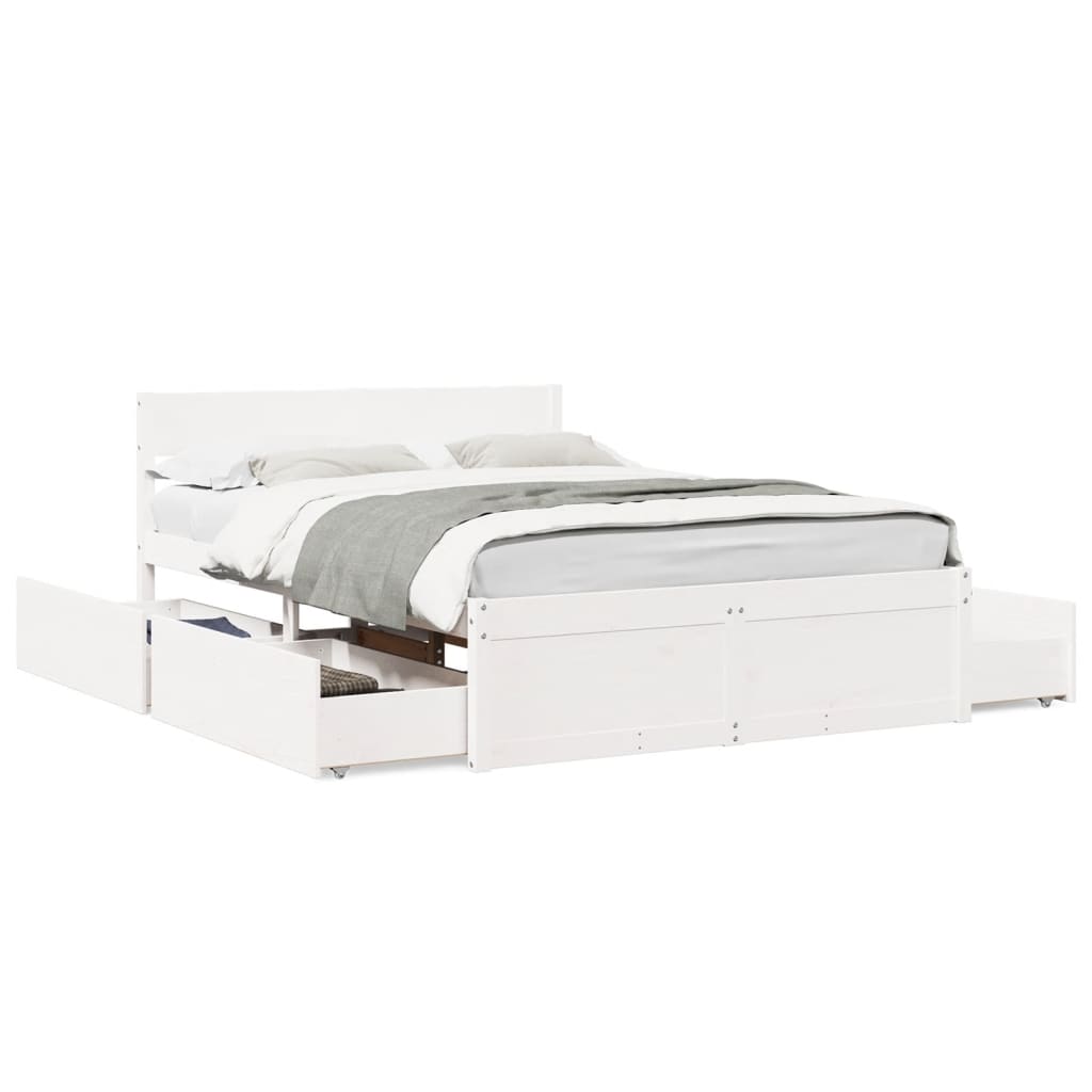 vidaXL Cadru de pat cu sertare, , alb, 120x200 cm, lemn masiv de pin