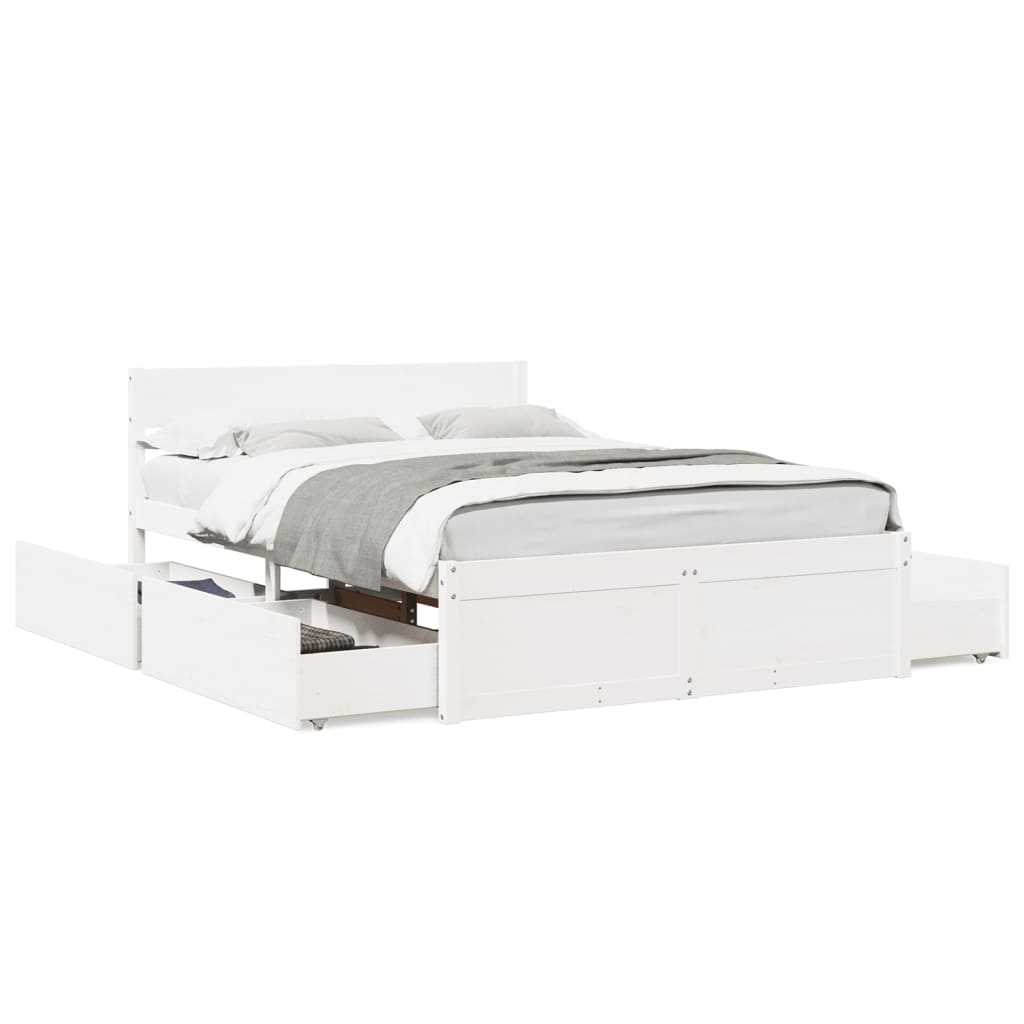 vidaXL Bedframe zonder matras massief grenenhout wit 135x190 cm, foto 3
