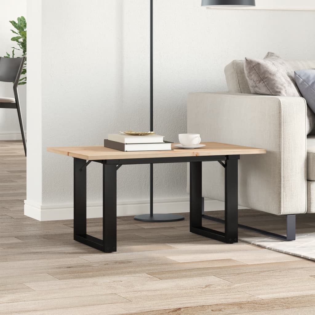 vidaXL tömör fenyőfa és acél dohányzóasztal O-vázzal 80x50x40 cm