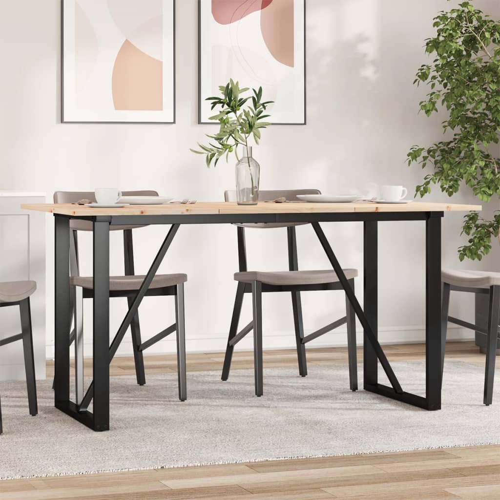 vidaXL Masă de bucătărie, cadru O, 140x80x75cm lemn masiv pin și Oţel