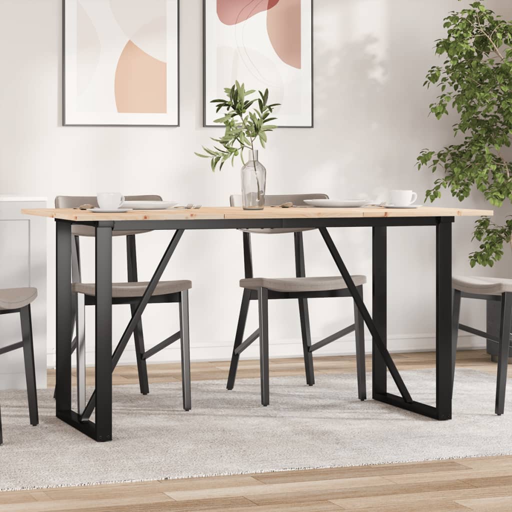 vidaXL Masă de bucătărie, cadru O, 160x80x75cm lemn masiv pin și Oţel