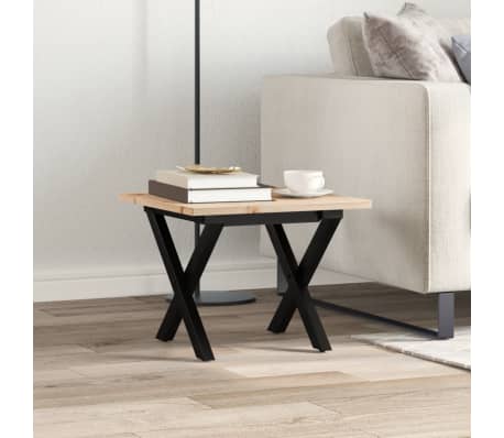 vidaXL Masă de cafea, cadru X, 40x40x35 cm, lemn masiv pin și Oţel