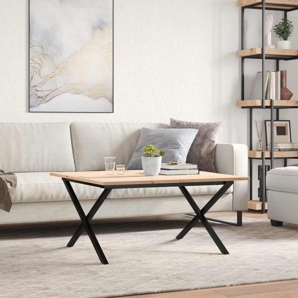 vidaXL tömör fenyőfa és acél dohányzóasztal X-vázzal 90x40x45 cm