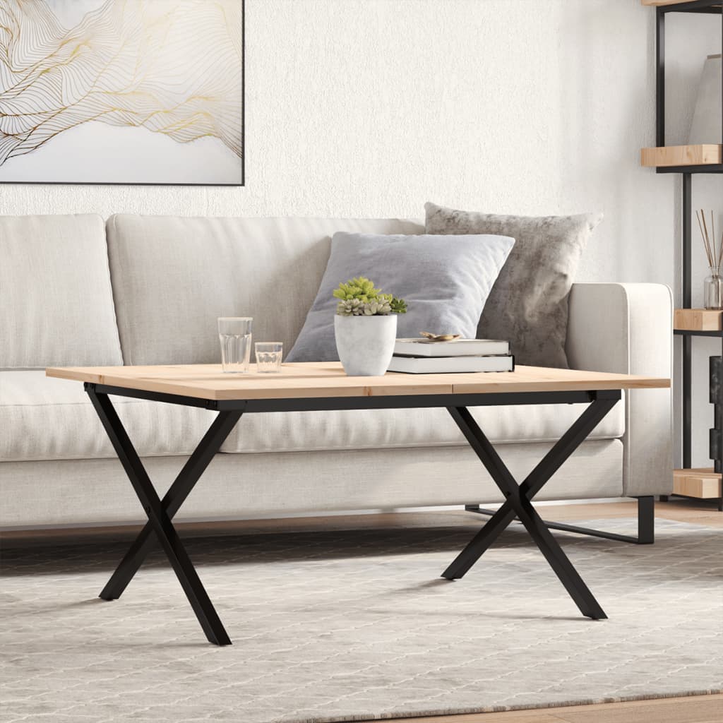 vidaXL Masă de cafea, cadru X, 90x90x45 cm, lemn masiv pin și Oţel