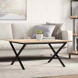 Klubska mizica X okvir 90x90x45 cm trdna borovina jeklo