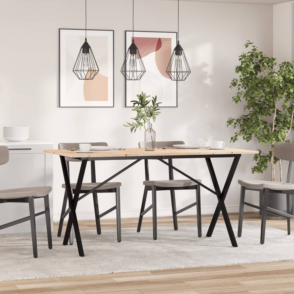 vidaXL tömör fenyőfa és acél étkezőasztal X-vázzal 140x80x75 cm